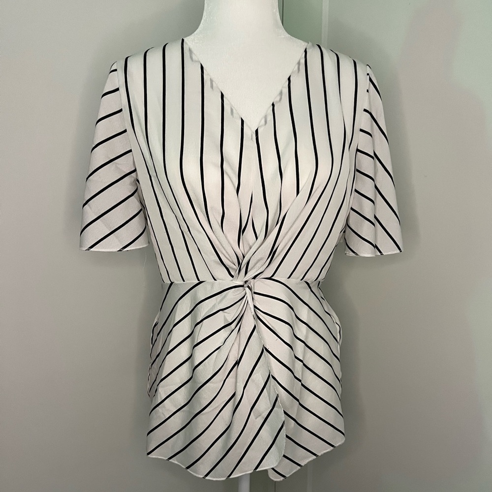 Black and White Striped Ruched Top